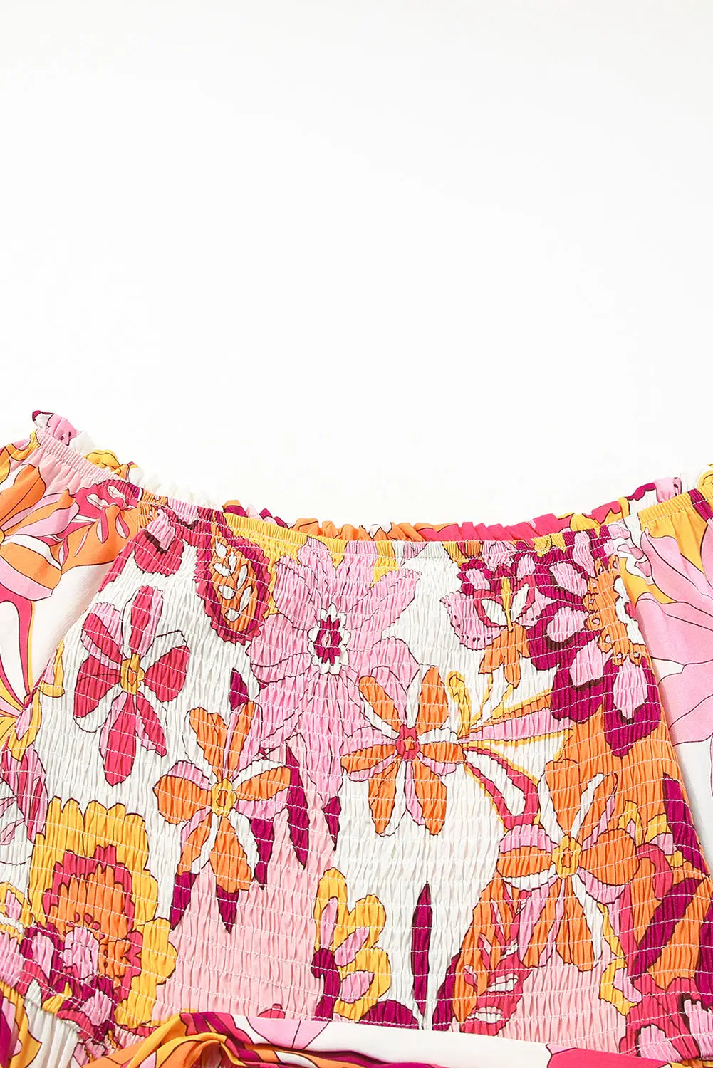 Multicolour boho floral smocked off shoulder puff sleeve maxi dress - dresses