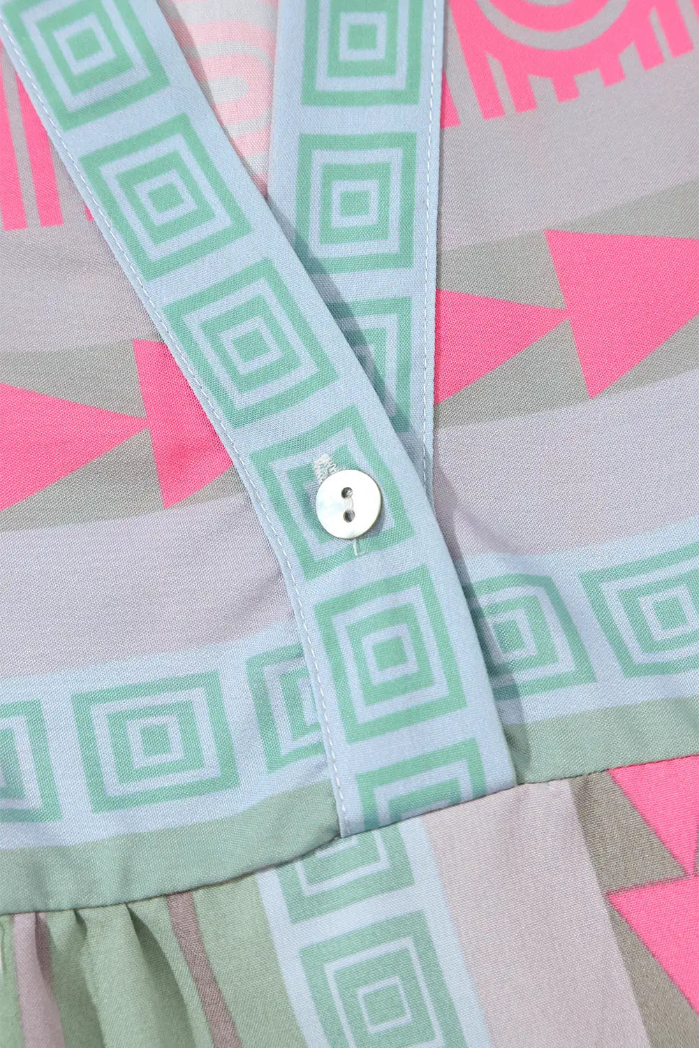 Multicolour boho geometric print split neck ruffle blouse - tops