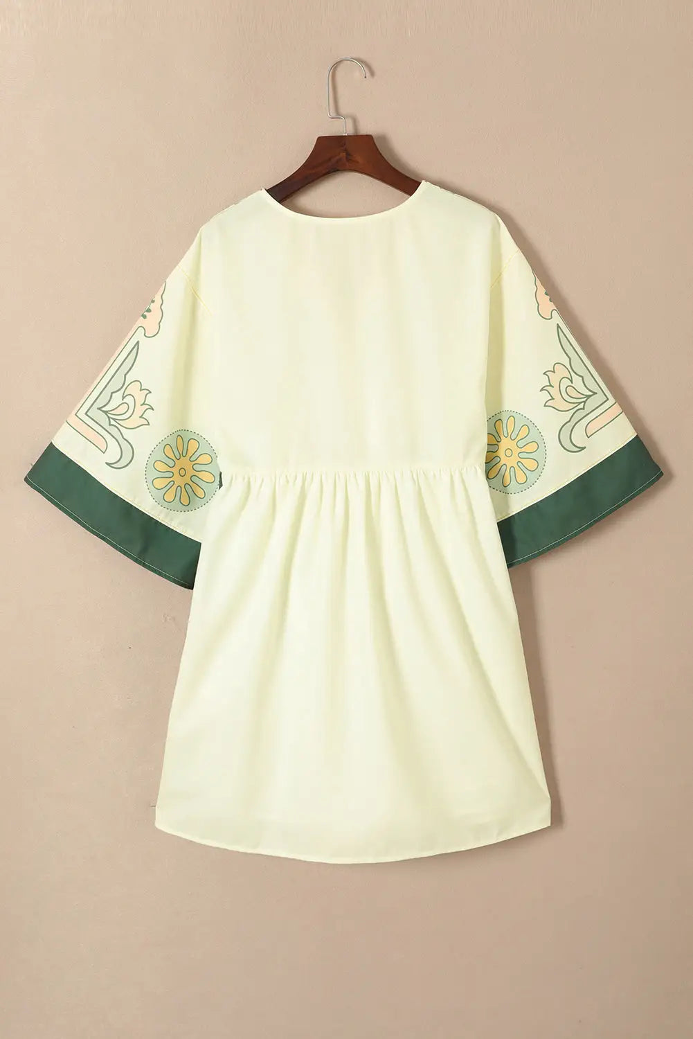 Multicolour boho print v neck empire waist short kimono dress - mini dresses