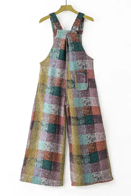 Multicolour Brushed Checkered Wide Leg Overalls - Fashionfitz