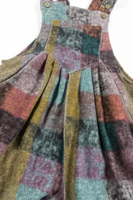 Multicolour Brushed Checkered Wide Leg Overalls - Fashionfitz