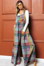 Multicolour Brushed Checkered Wide Leg Overalls - Fashionfitz
