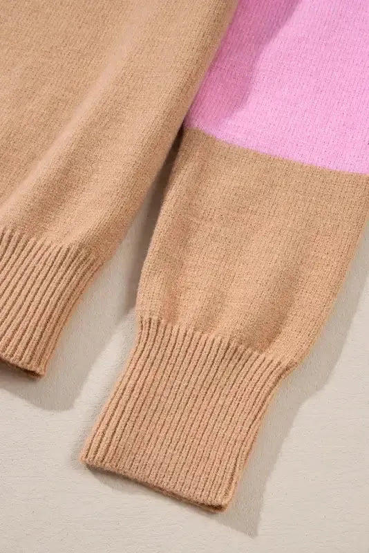 Multicolour Colorblock Mock Neck Ribbed Trim Sweater - Fashionfitz