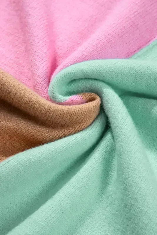 Multicolour Colorblock Mock Neck Ribbed Trim Sweater - Fashionfitz