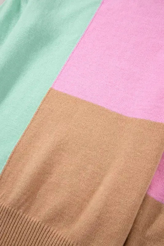 Multicolour Colorblock Mock Neck Ribbed Trim Sweater - Fashionfitz