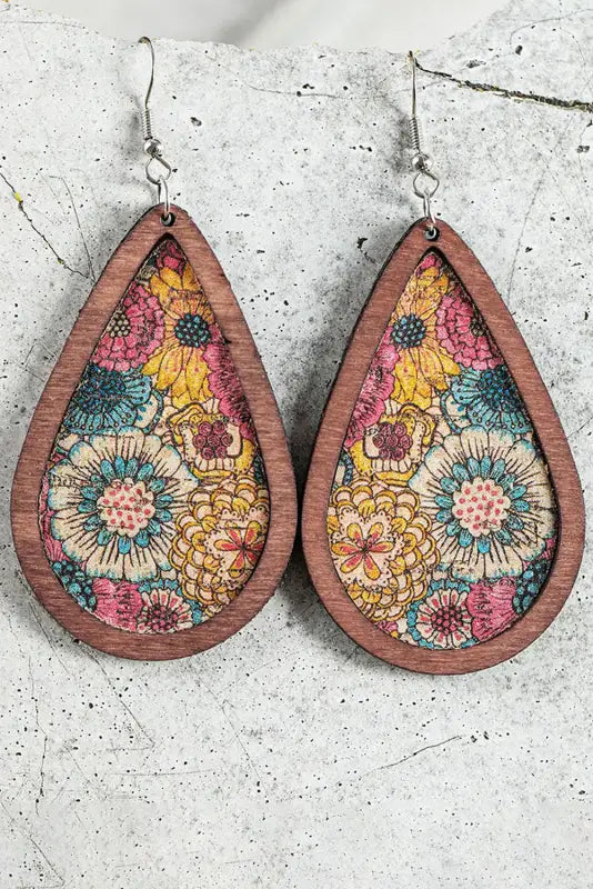 Multicolour contrast trim floral print drop earrings