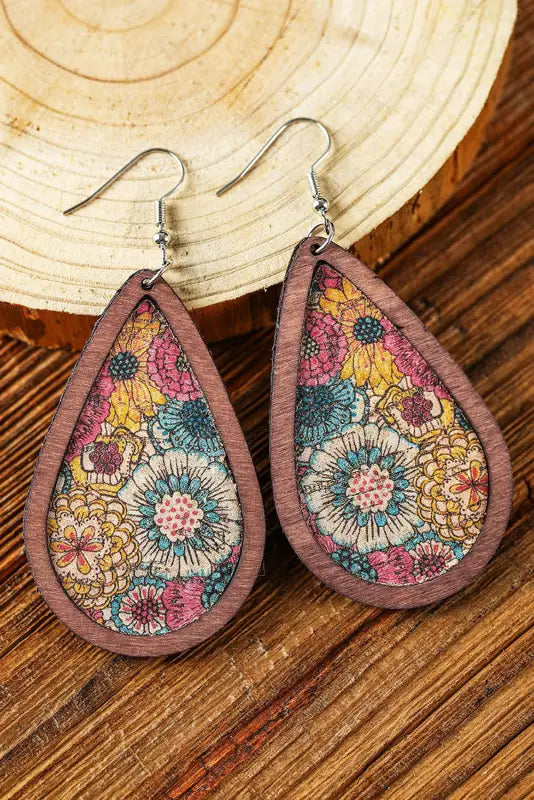 Multicolour contrast trim floral print drop earrings