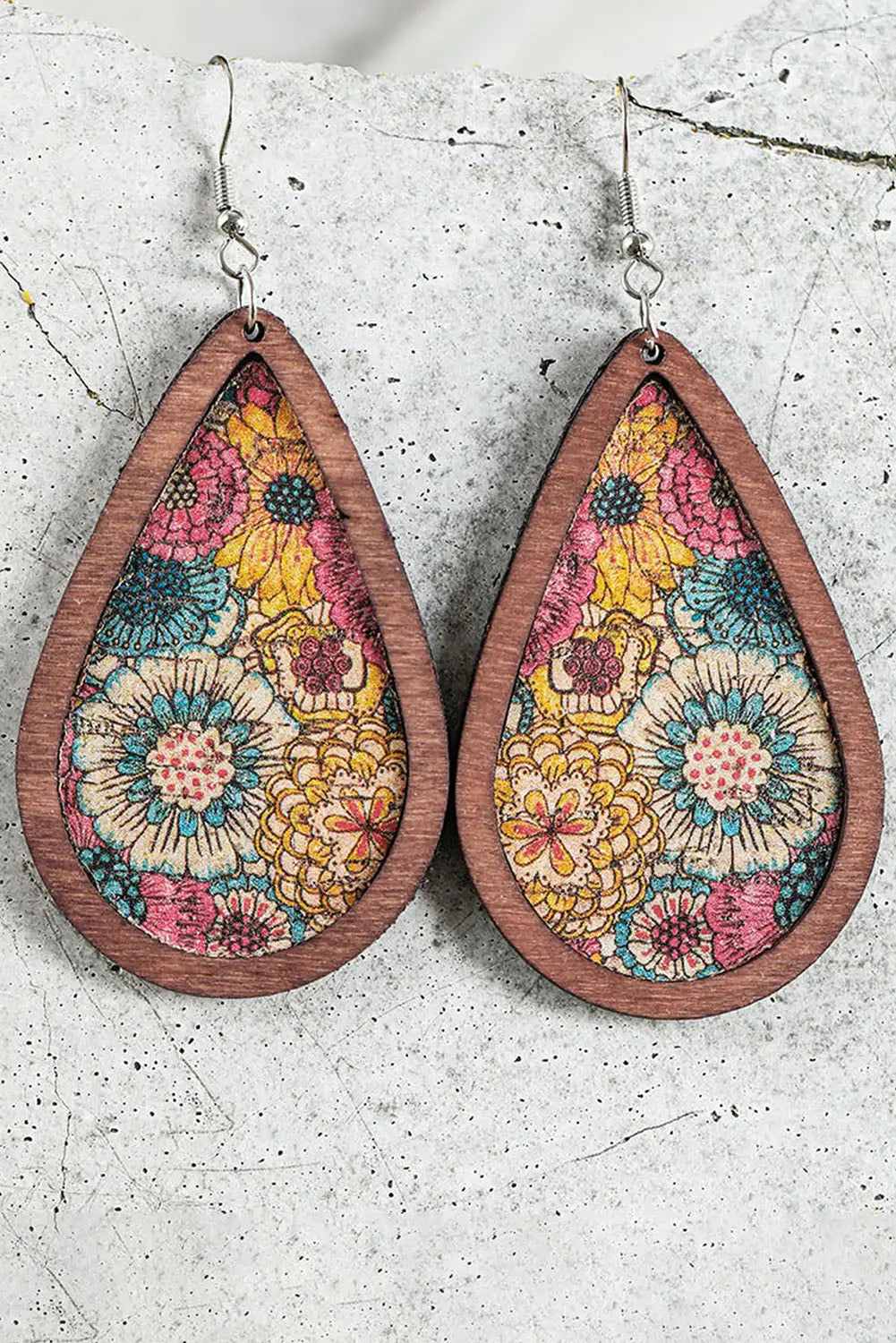 Multicolour contrast trim floral print drop earrings - one size / 100% wood