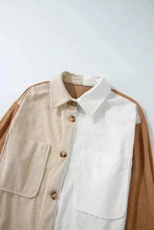 Multicolour Corduroy Colorblock Loose Shacket - Fashionfitz