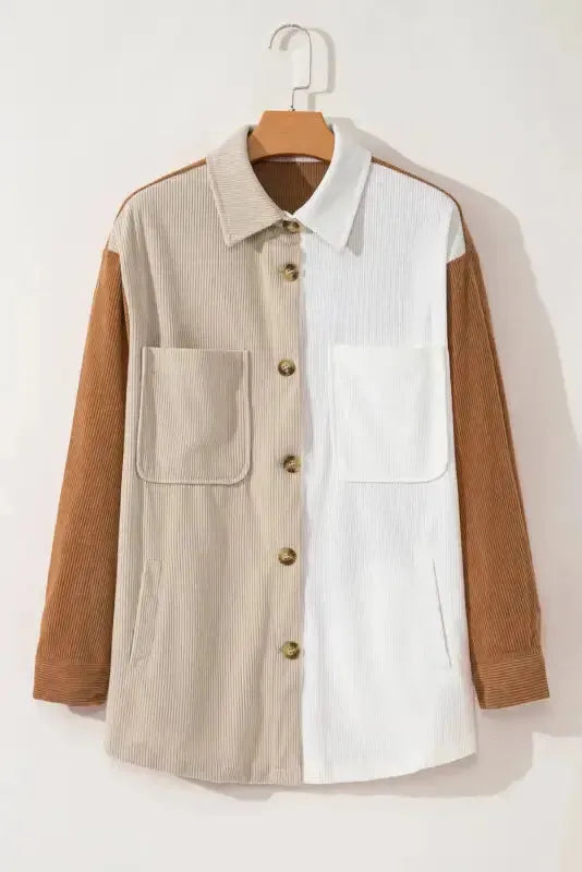 Multicolour Corduroy Colorblock Loose Shacket - Fashionfitz