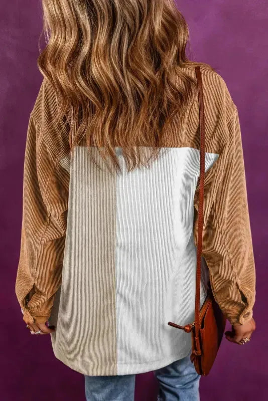 Multicolour Corduroy Colorblock Loose Shacket - Fashionfitz