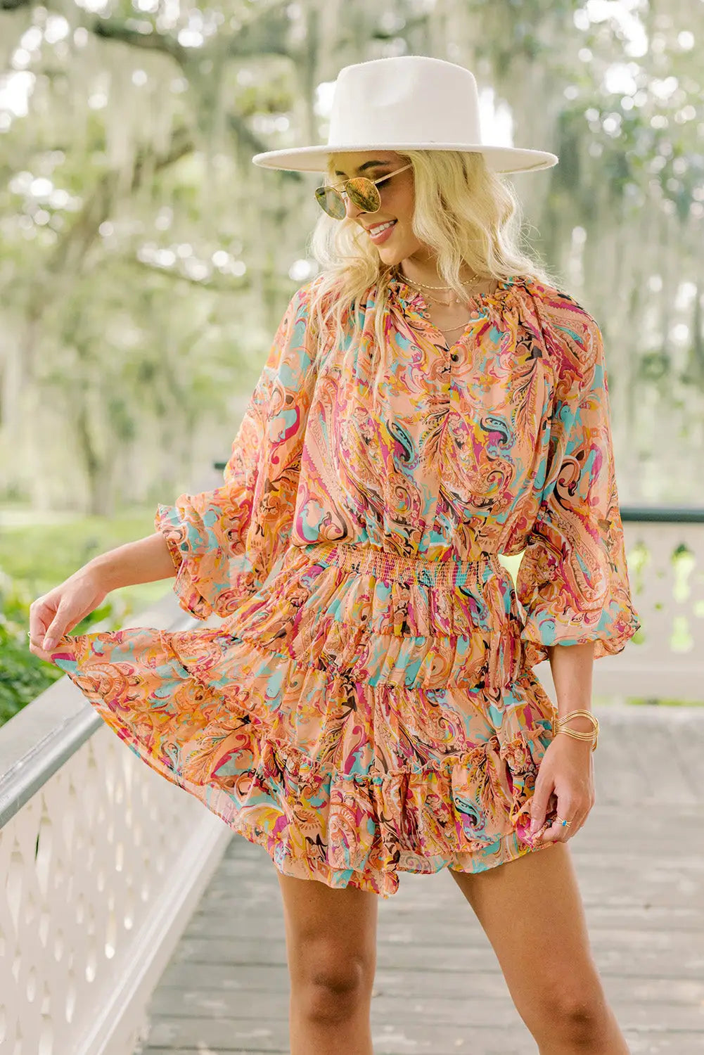Multicolour paisley print frilled mini dress - dresses