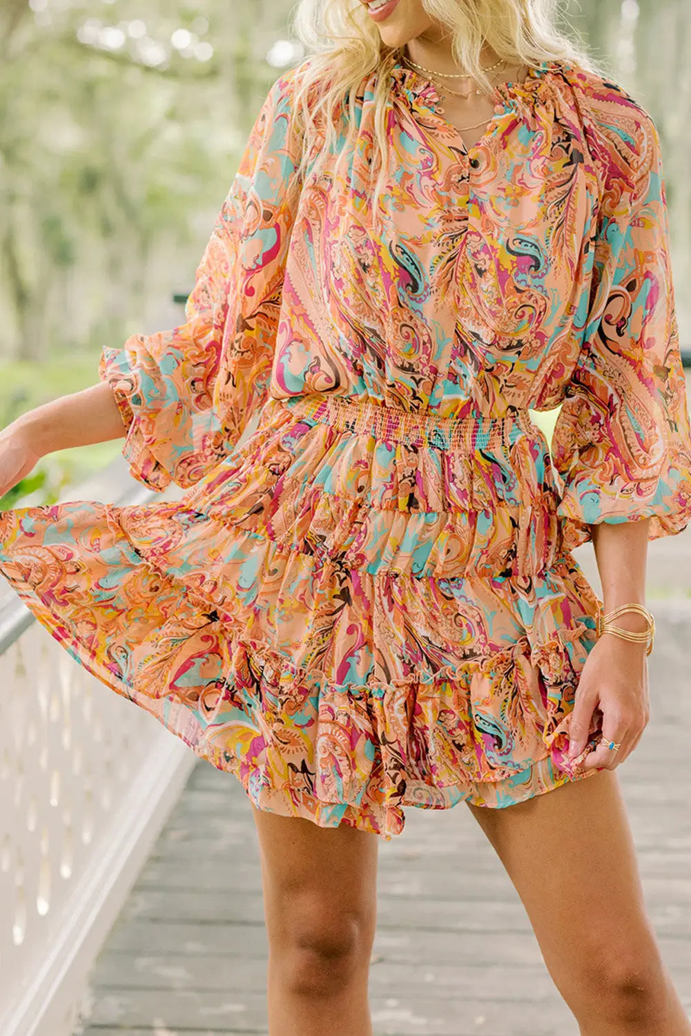 Multicolour paisley print frilled mini dress - s / 100% polyester - dresses