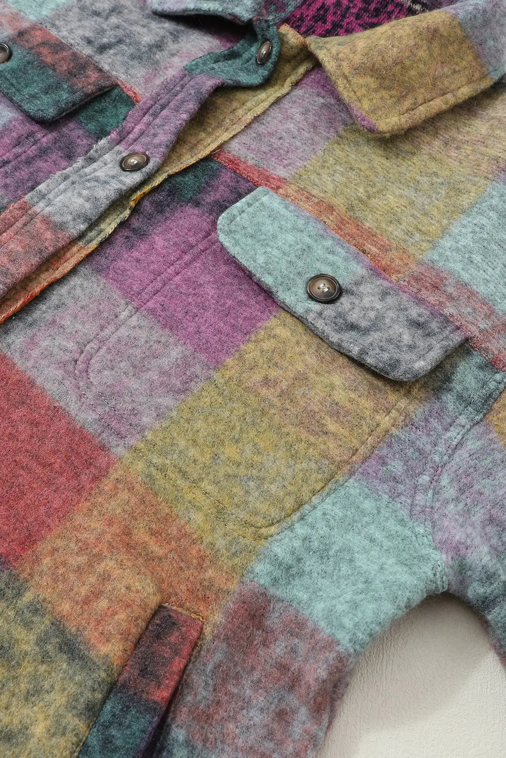 Multicolour plaid pocketed shacket - shackets