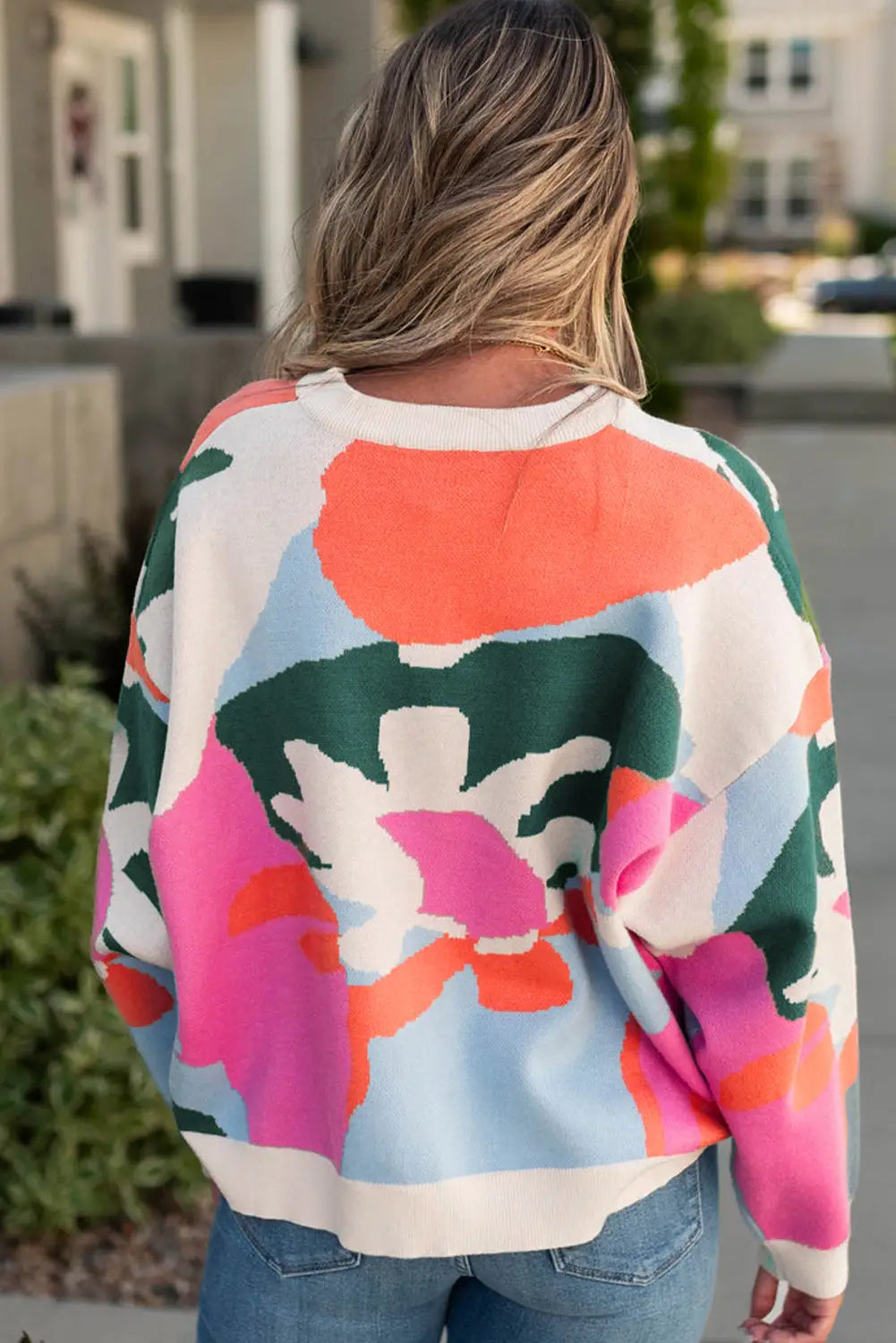 Multicolour plus size floral drop shoulder sweater
