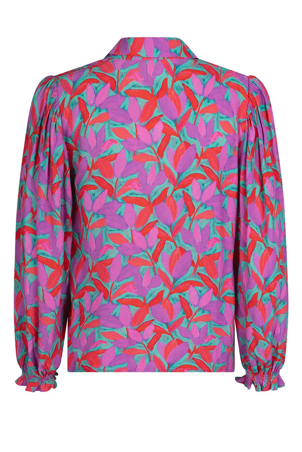 Multicolour plus size floral print ruffled puff sleeve shirt
