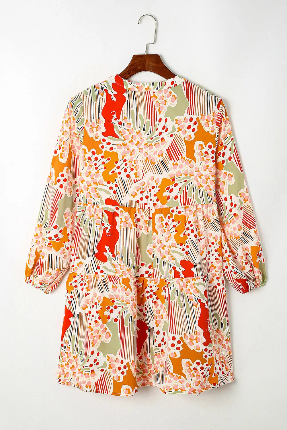 Multicolour split neck puff sleeve flowy printed dress - dresses
