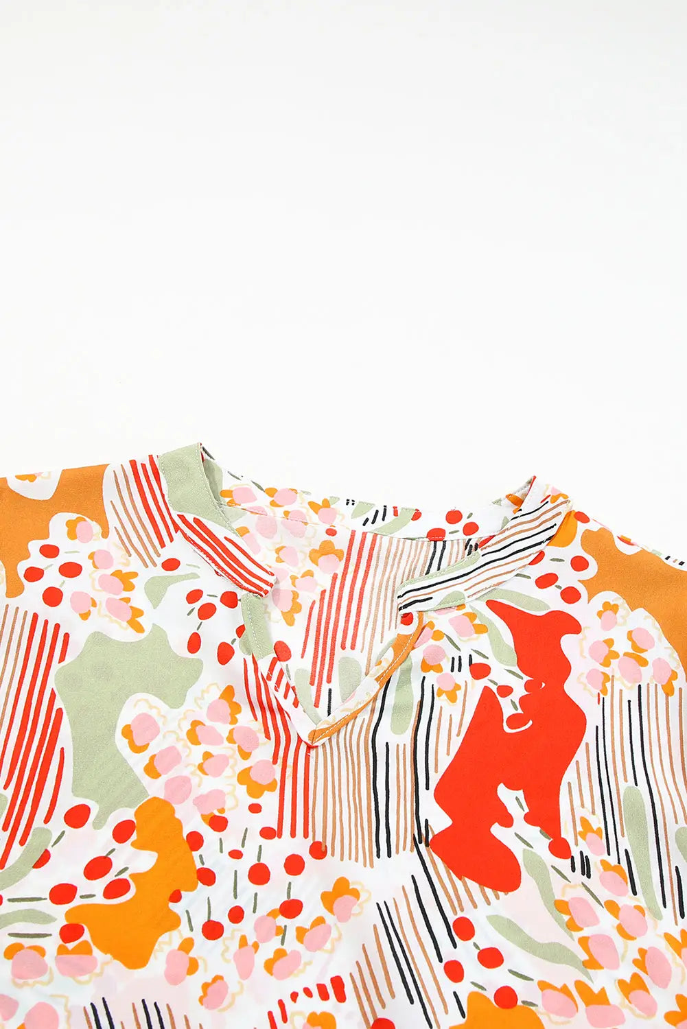 Multicolour split neck puff sleeve flowy printed dress - mini dresses
