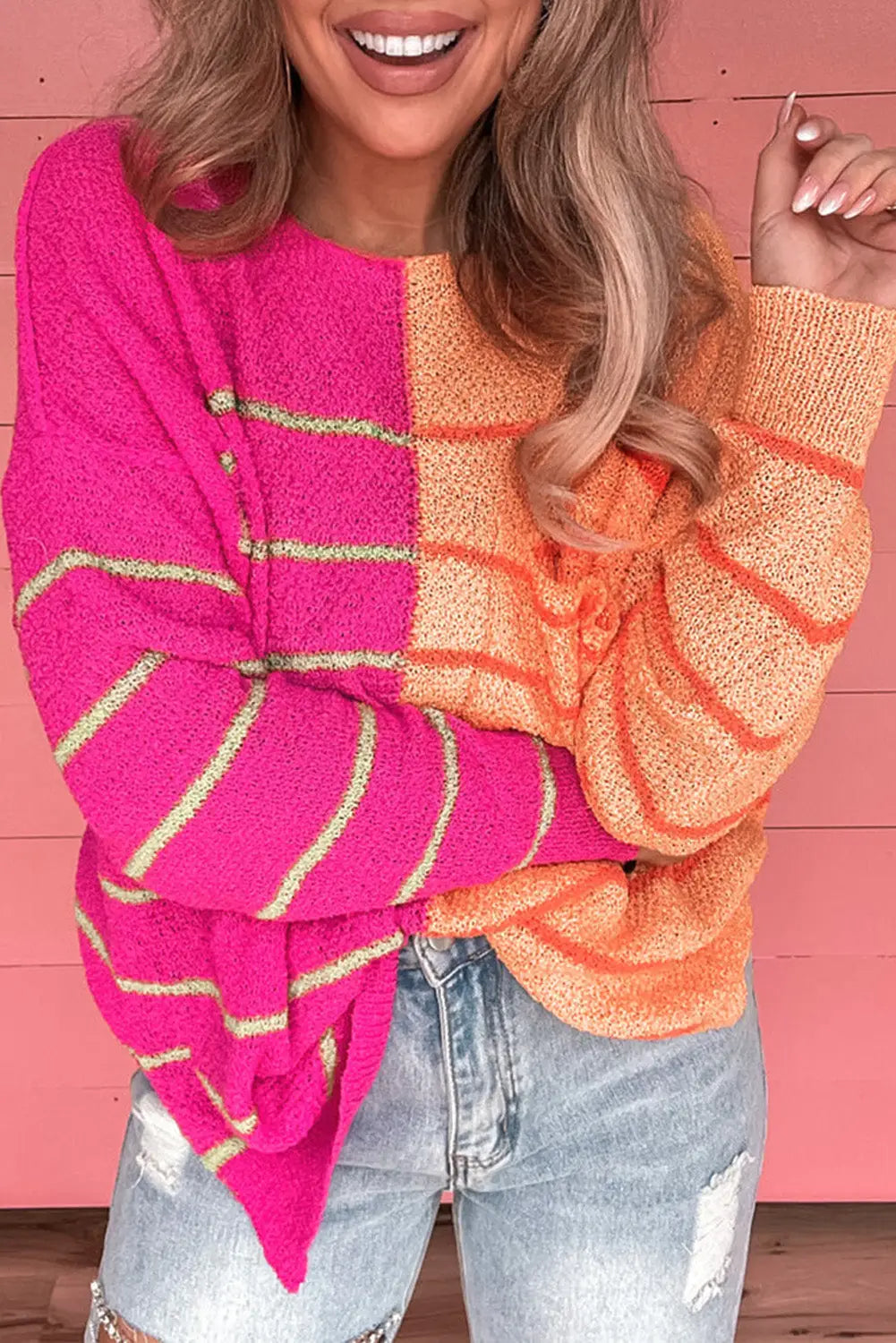 Multicolour striped color block loose fit knit sweater - s / 100% acrylic - tops