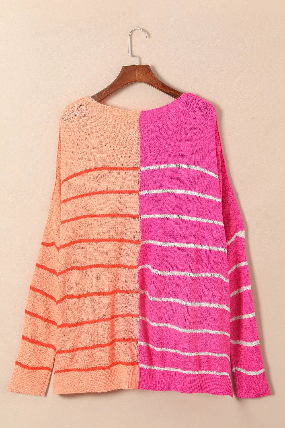 Multicolour striped color block loose fit knit sweater - tops