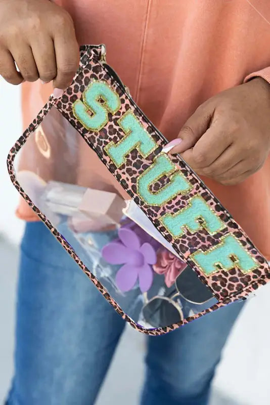 Multicolour stuff print transparent zipped pouch - handbags