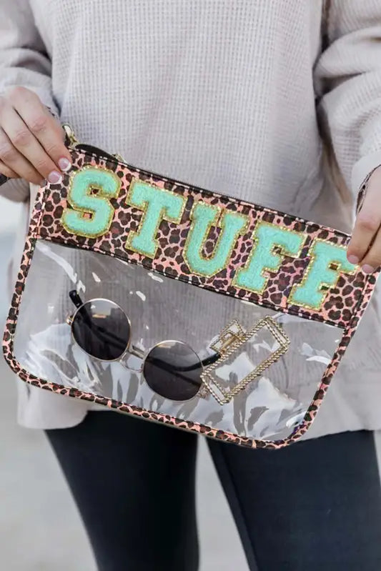 Multicolour stuff print transparent zipped pouch - handbags