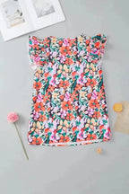 Multicolour Tiered Ruffled Sleeve Floral Blouse - Fashionfitz