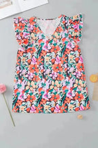 Multicolour Tiered Ruffled Sleeve Floral Blouse - Fashionfitz