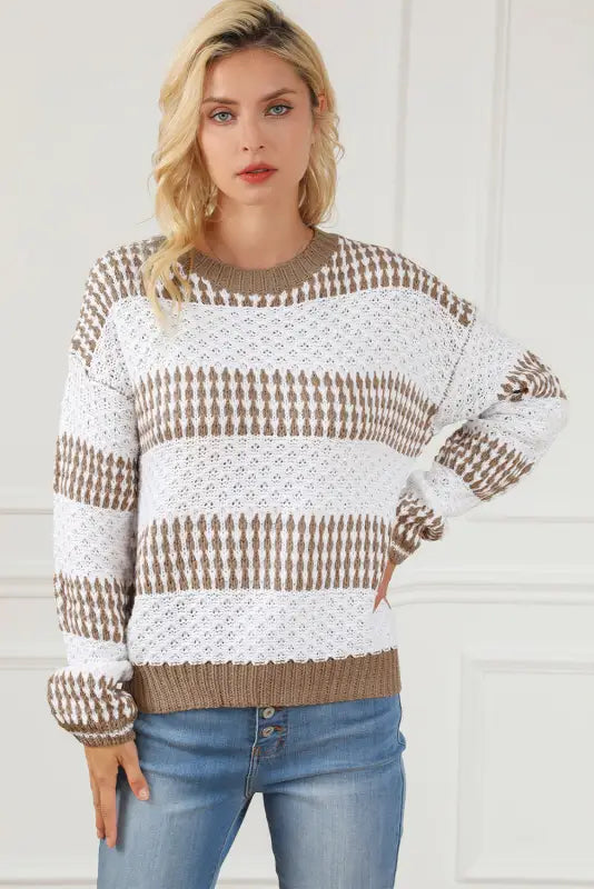 Multicolour vertical stripes two tones drop shoulder sweater - sweaters & cardigans