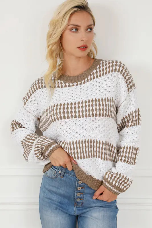 Multicolour vertical stripes two tones drop shoulder sweater - sweaters & cardigans