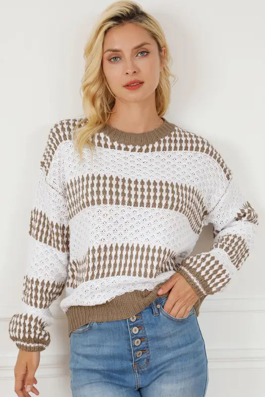 Multicolour vertical stripes two tones drop shoulder sweater - sweaters & cardigans