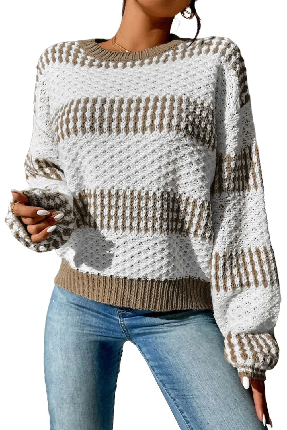 Multicolour vertical stripes two tones drop shoulder sweater - sweaters & cardigans