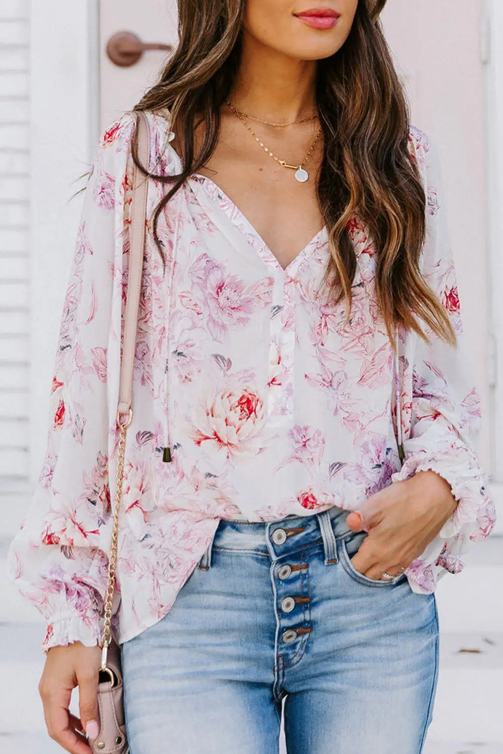 Multicolour vibrant floral printed ruffle trim blouse - tops