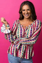 Multicolour Western Aztec Split Neck Peplum Blouse - Fashionfitz