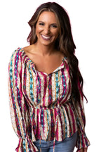 Multicolour Western Aztec Split Neck Peplum Blouse - Fashionfitz