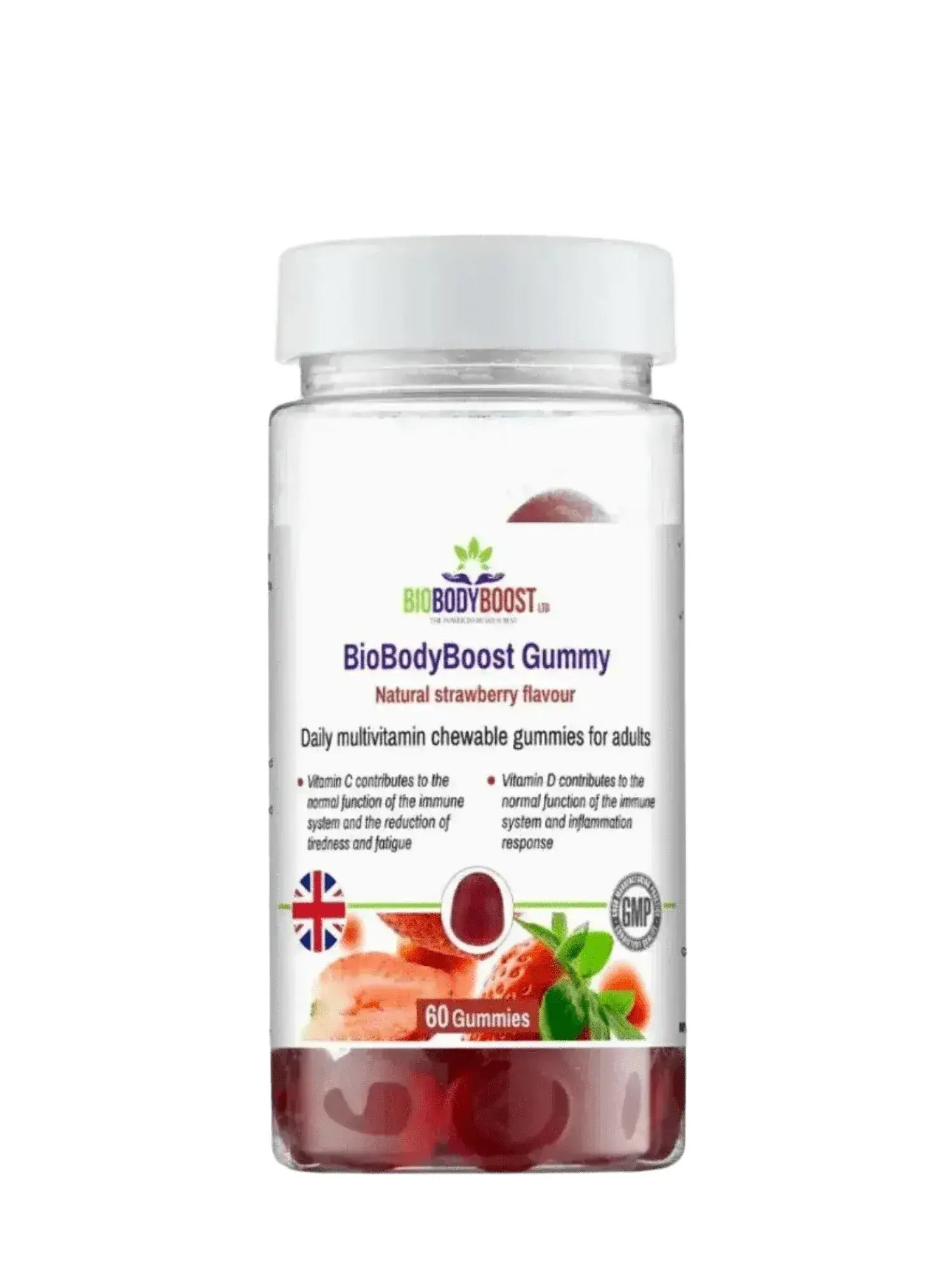 BioBodyBoost Multivitamin Gummies angled view — chewable daily vitamin supplement for adults, UK