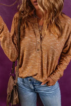 Mustard Rib Knit Drop Shoulder Long Sleeve Henley Top - Fashionfitz