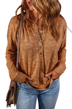 Mustard Rib Knit Drop Shoulder Long Sleeve Henley Top - Fashionfitz