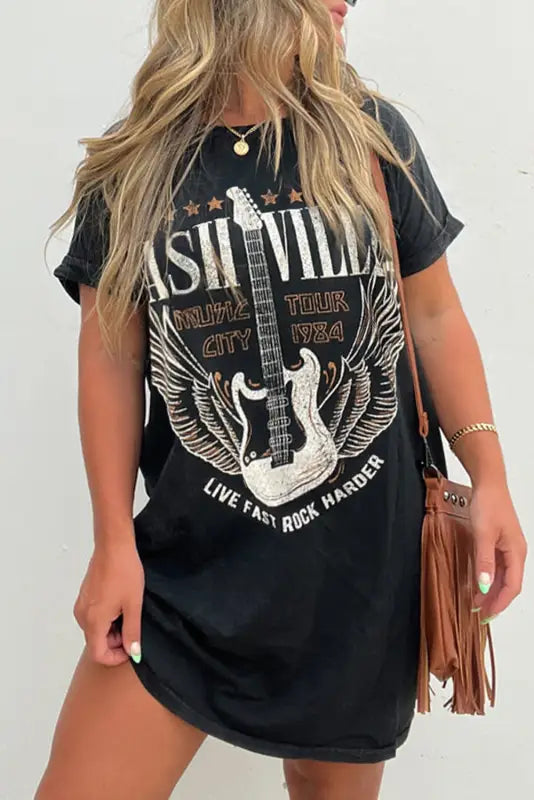 Nashville guitar mini dress - black