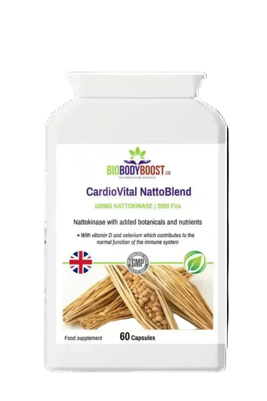 CardioVital Natto Blend — nattokinase 2000FU with vitamin D and selenium, 60 vegan capsules, BioBodyBoost UK