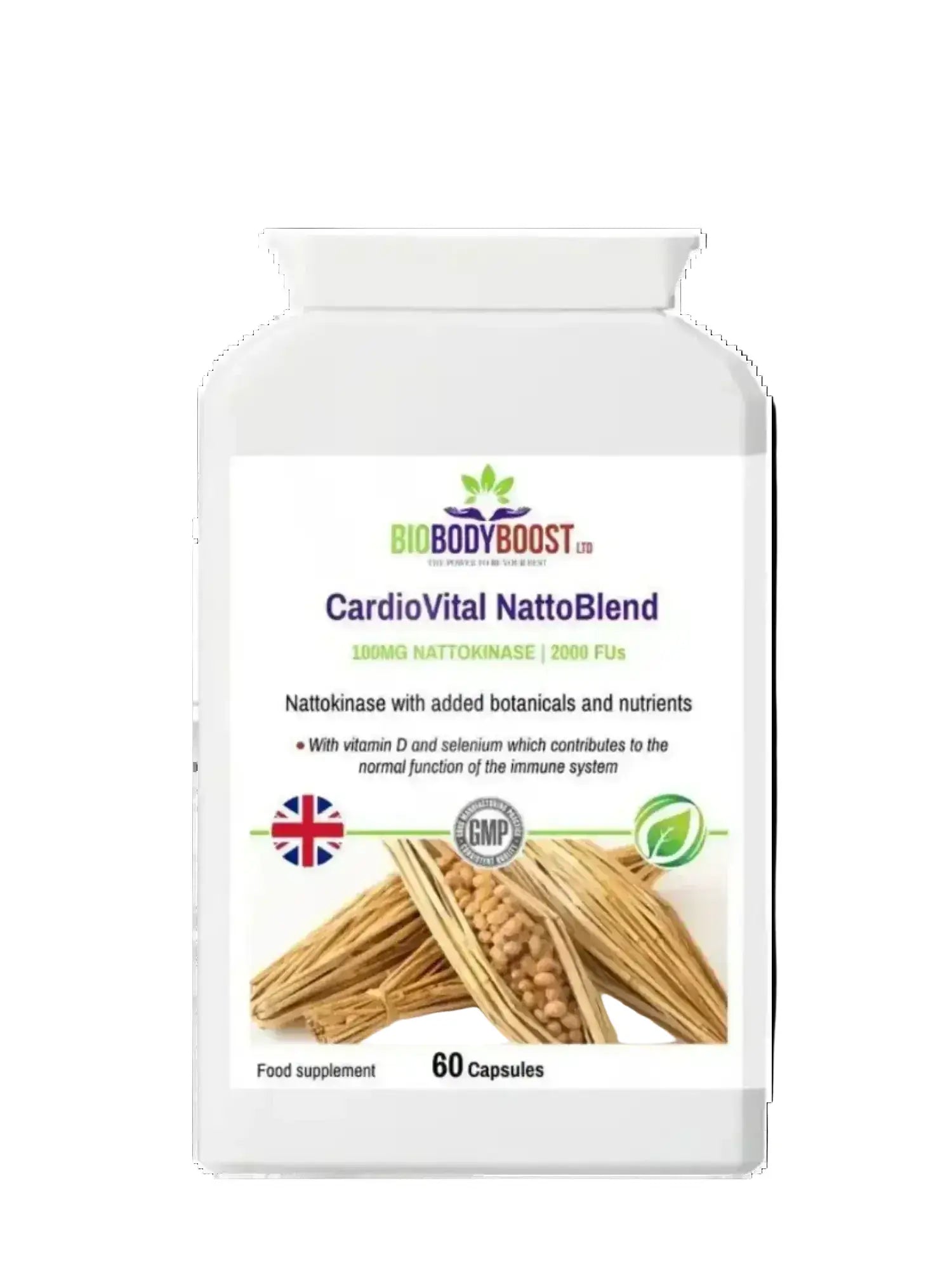 CardioVital Natto Blend — nattokinase 2000FU with vitamin D and selenium, 60 vegan capsules, BioBodyBoost UK