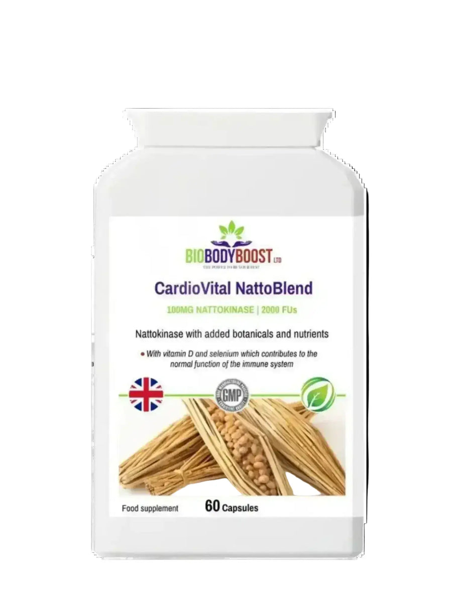 CardioVital Natto Blend — nattokinase 2000FU with vitamin D and selenium, 60 vegan capsules, BioBodyBoost UK