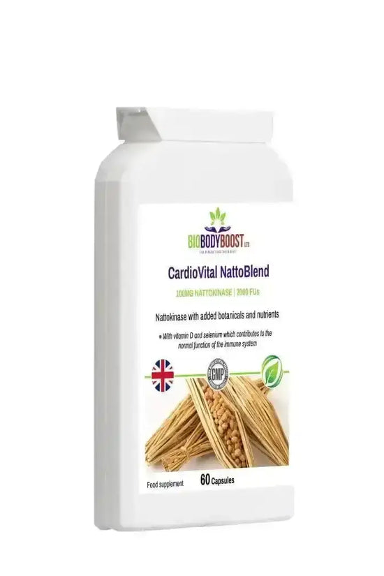 CardioVital Natto Blend front-angle view highlighting nattokinase fermented soy enzyme complex