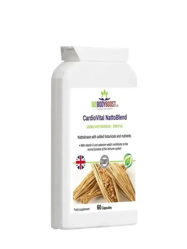 CardioVital Natto Blend front-angle view highlighting nattokinase fermented soy enzyme complex
