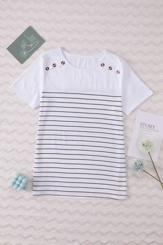 Nautical striped buttoned short sleeve top - t-shirts