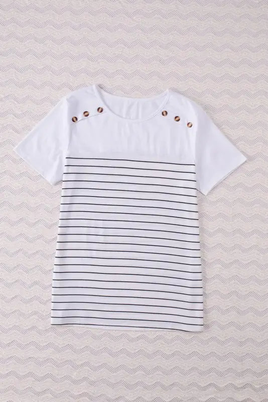 Nautical striped buttoned short sleeve top - t-shirts