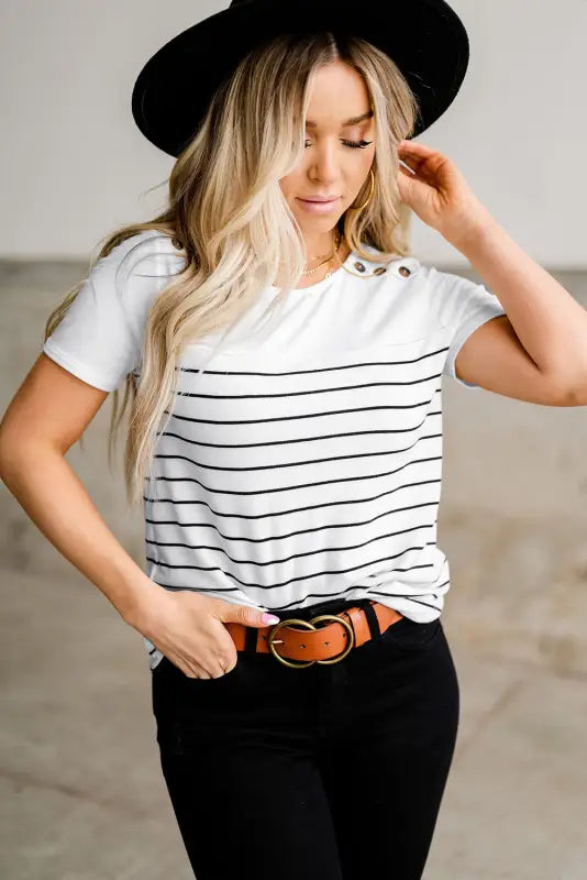 Nautical striped buttoned short sleeve top - t-shirts