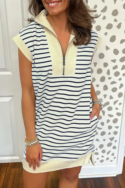 Nautical zip charm dress - blue stripe / s / 95% cotton + 5% elastane - mini dresses