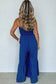 Navy blue spaghetti straps smocked ruffled wide leg jumpsuit - jumpsuits & rompers