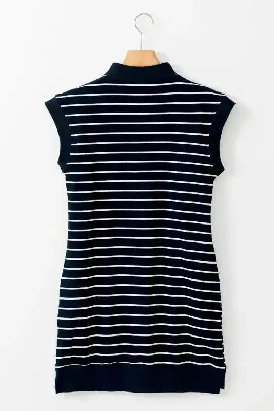 Navy Blue Quarter Zip Mini Dress - Fashionfitz